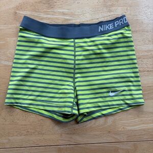 Nike Pro Neon yellow and Gray Striped Athletic Shorts XL